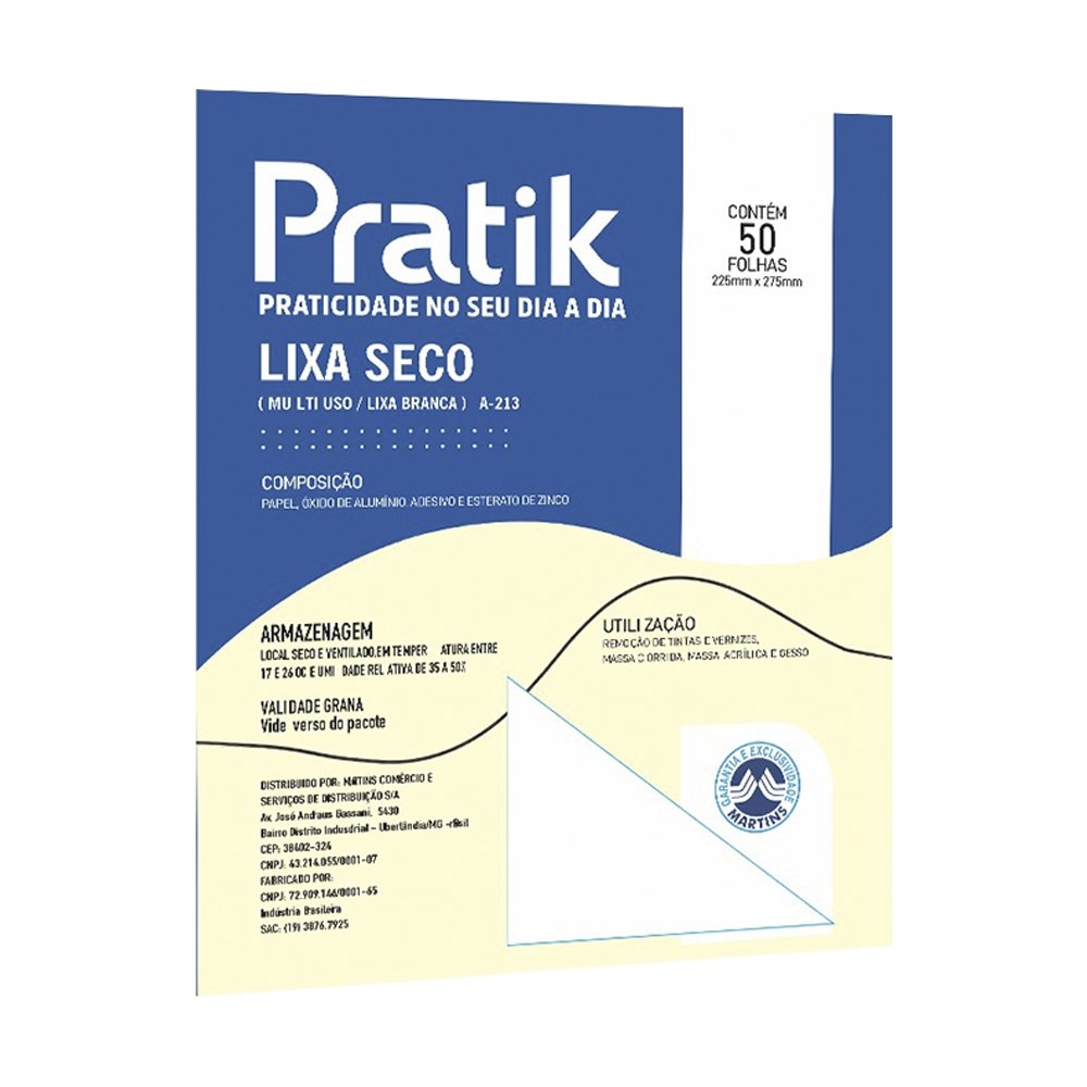 Lixa Seco Multiuso Pratik A-213 Grão 280 - Embalagem com 50 Unidades