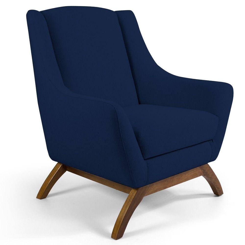 Poltrona Decorativa Sala de Estar Base de Madeira Naomi Veludo Azul Oxford G15 - Gran Belo