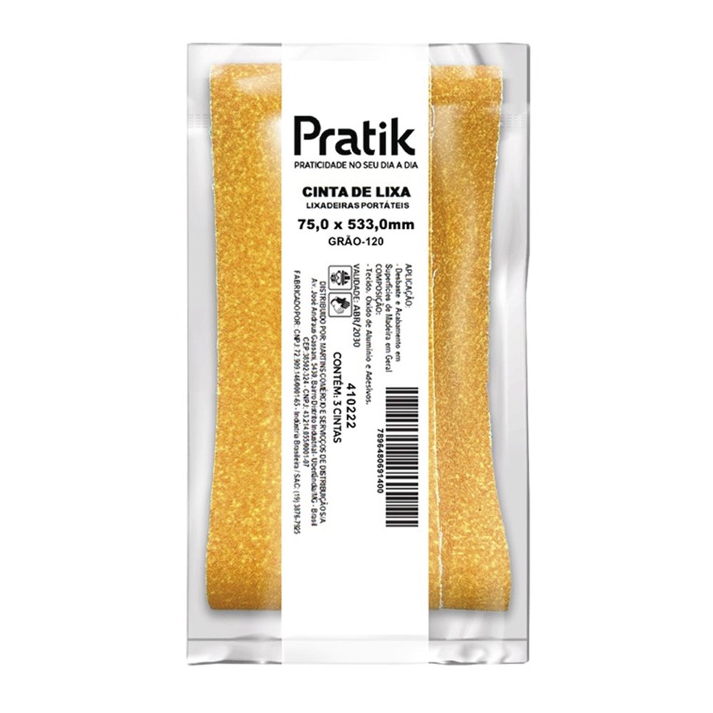 Cinta De Lixa Pratik Multiuso K-332 Grão 120 75mmx533mm - Embalagem com 3 Unidades