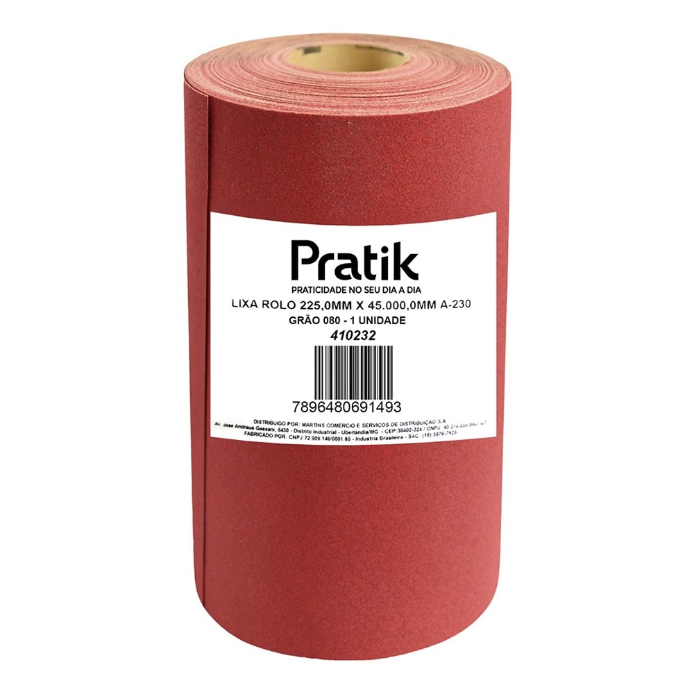 Lixa em Rolo Pratik A-230 Massa/Madeira Grão 80 225mm x 45m
