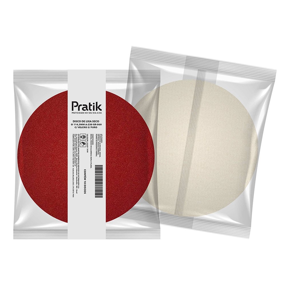 Disco Lixa Pratik A-230 114,3mm Sem Furo Com Velcro G60 - Embalagem com 10 Unidades