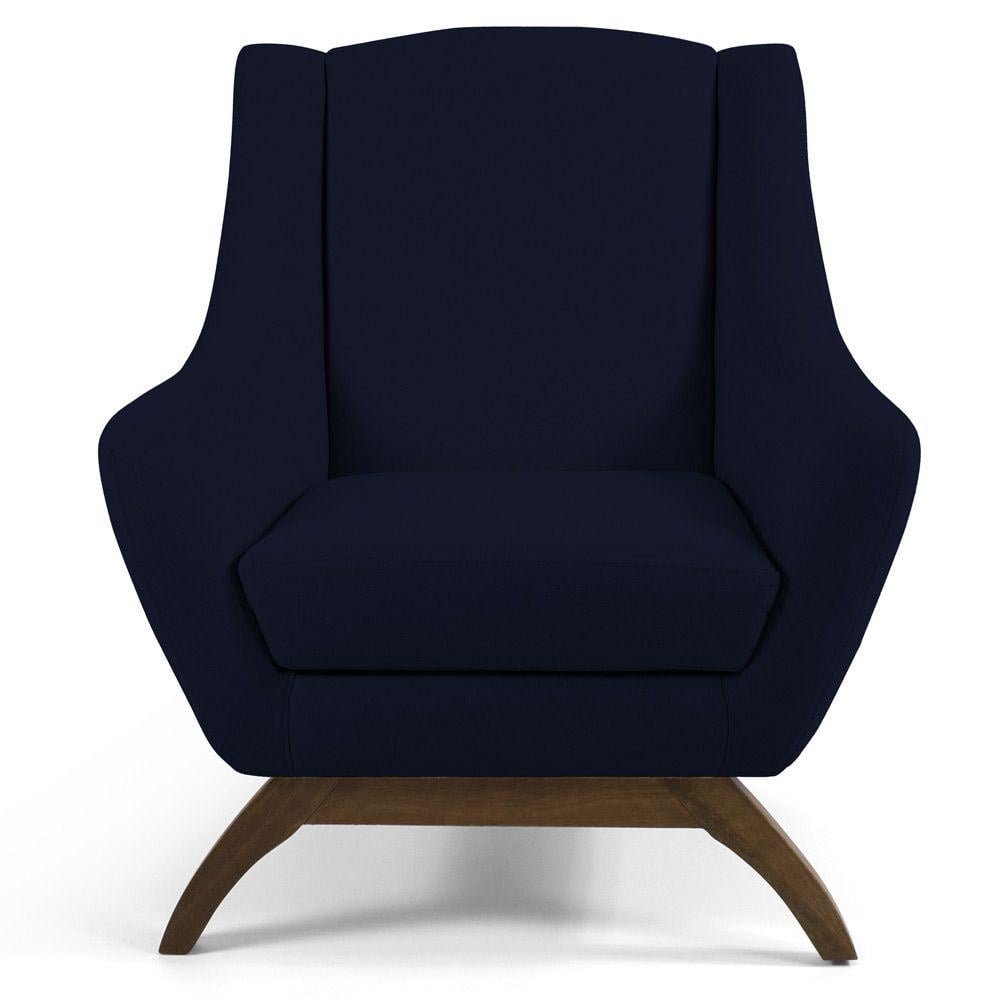Kit 02 Poltronas Decorativas Sala de Estar Base de Madeira Naomi Veludo Azul Marinho G15 -