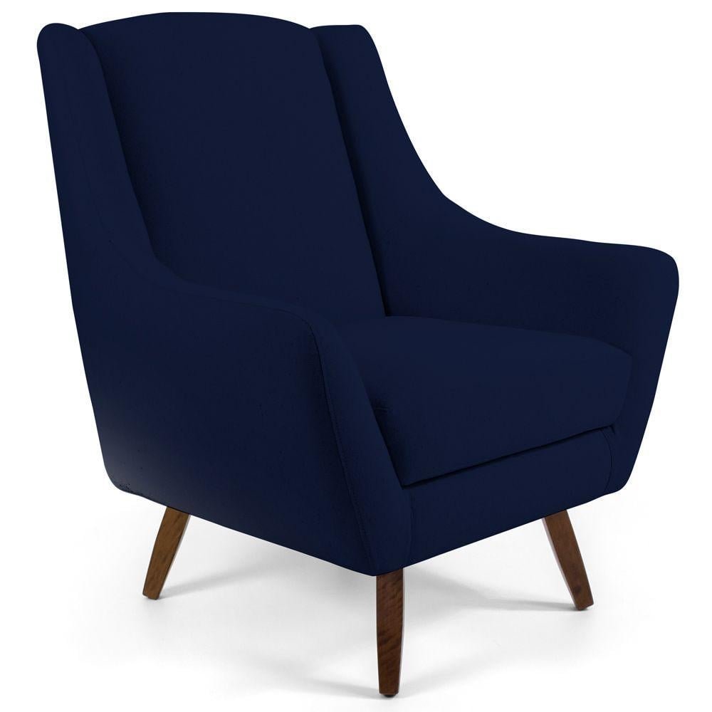Kit 02 Poltronas Decorativas Sala de Estar Pes de Madeira Naomi Veludo Azul Marinho G15 -