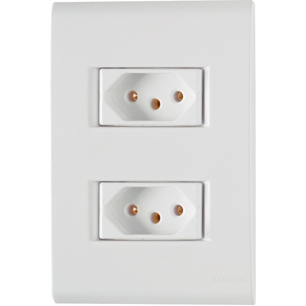 Tomada Liz Dupla Tramontina 2P+T 20A 250V H35 com Placa Branca