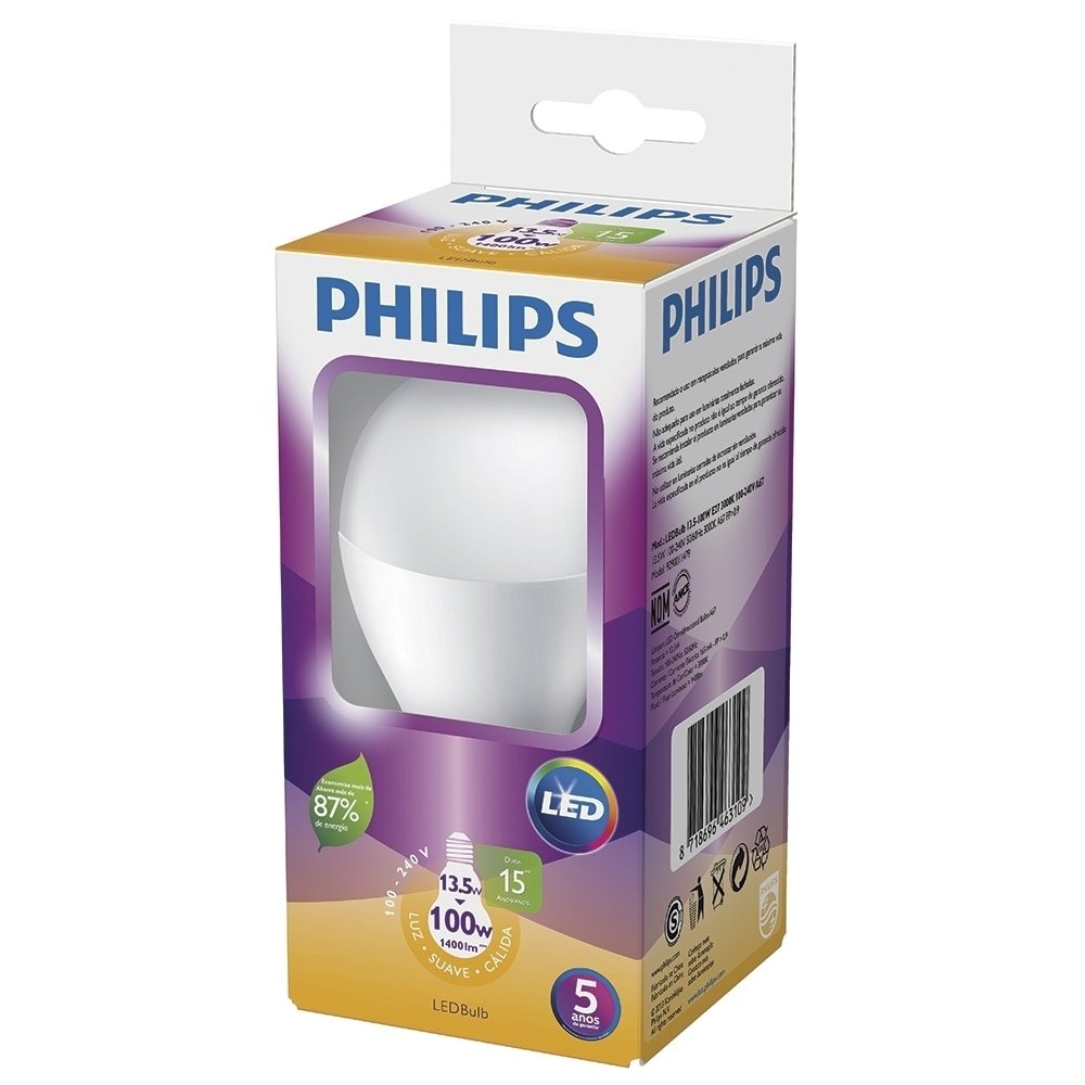 Lampada Led Bulbo 13 5w E27 Amarela 3000k 15000h Bivolt Philips Efacil