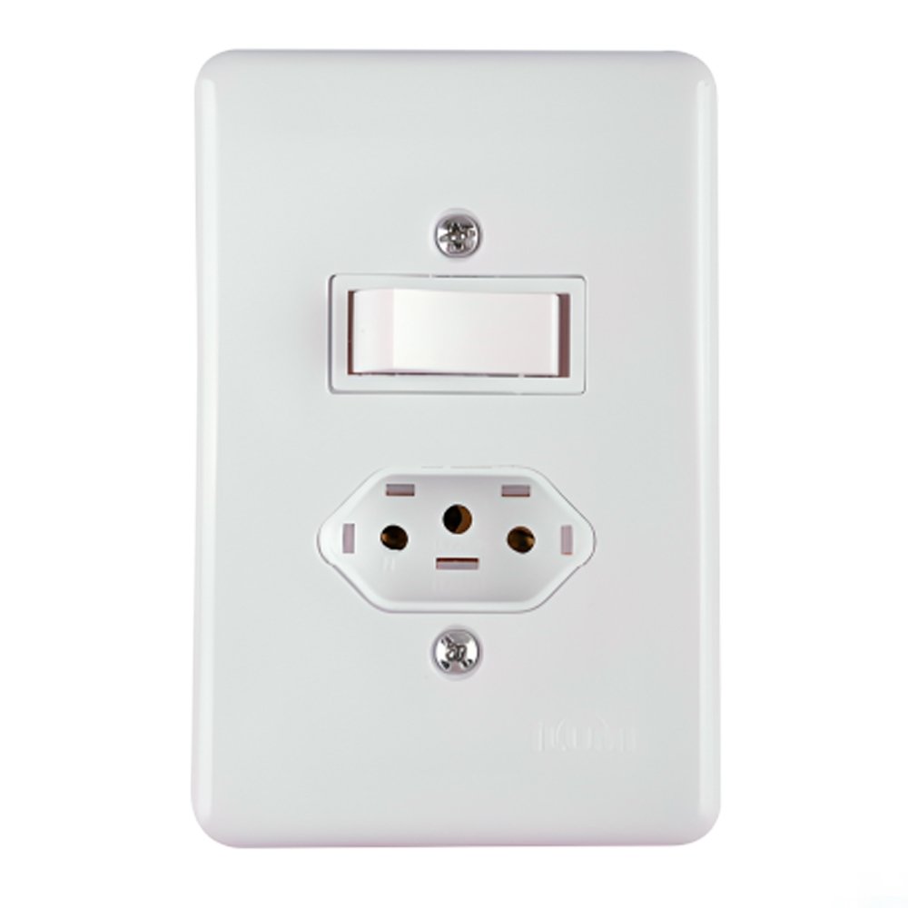 Interruptor Ilumi 1 Tecla Paralela + 1 Tomada 2 Polos + T com Placa Stylus 6A/10A , 4x2, 250V