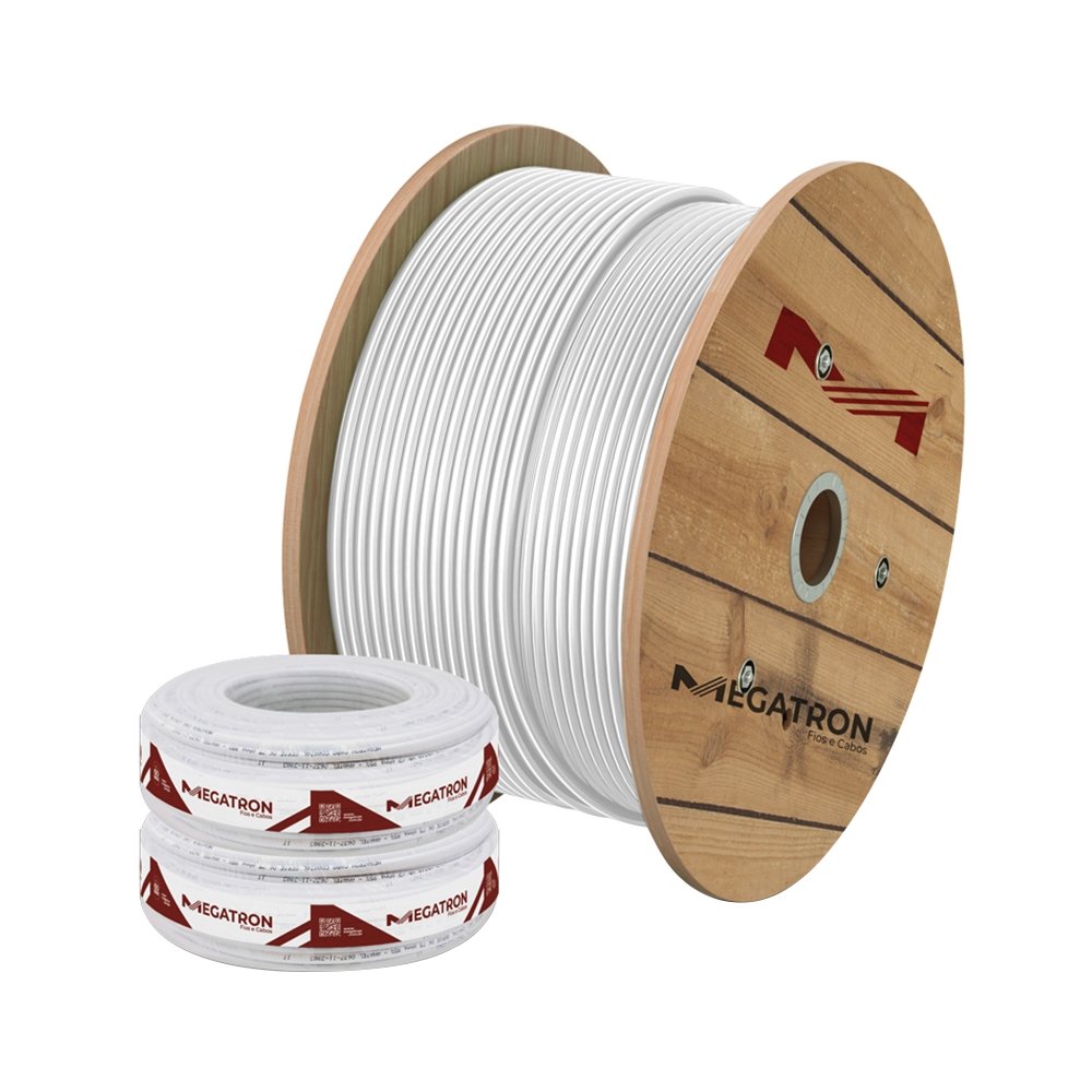 Cabo Megatron Coaxial 85% Malha RF-CFTV para Câmera de Segurança 300m Branco