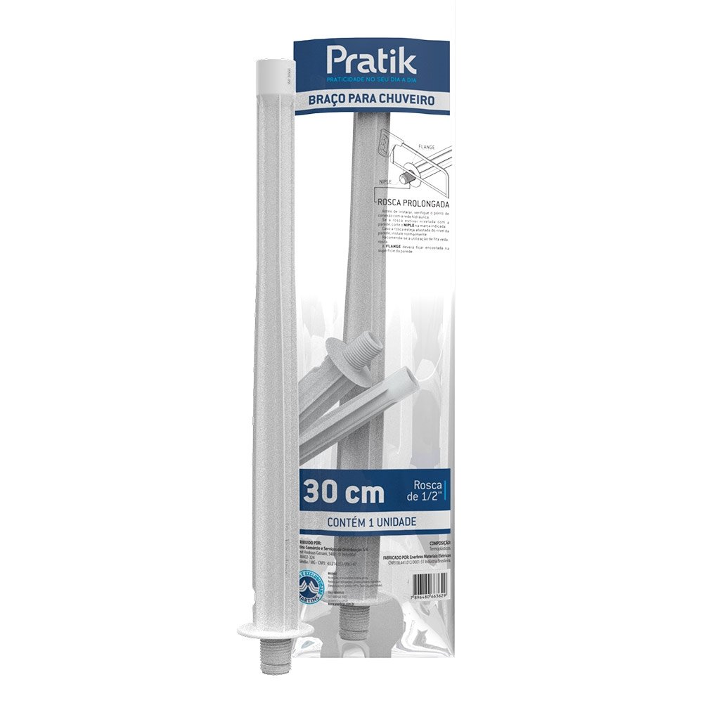 Braço para Chuveiro Pratik 30cm Branco 3008-E30PK