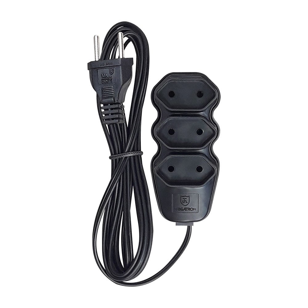 Extensão Pratik Fio Paralelo 2x0,75mm 3 Tomadas 3m Preto