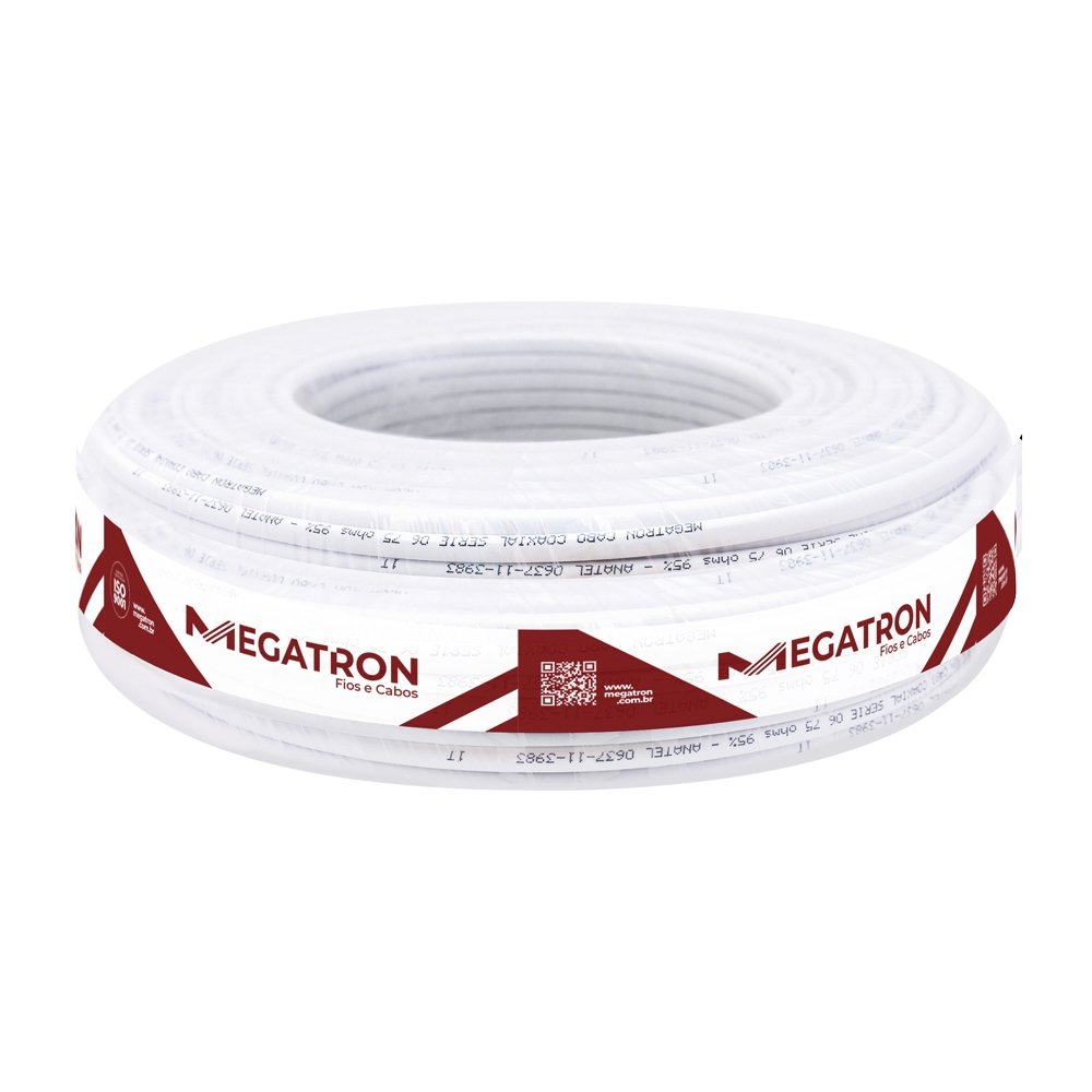 Cabo Megatron Coaxial 67% Malha RG 6 300m Branco Bobina