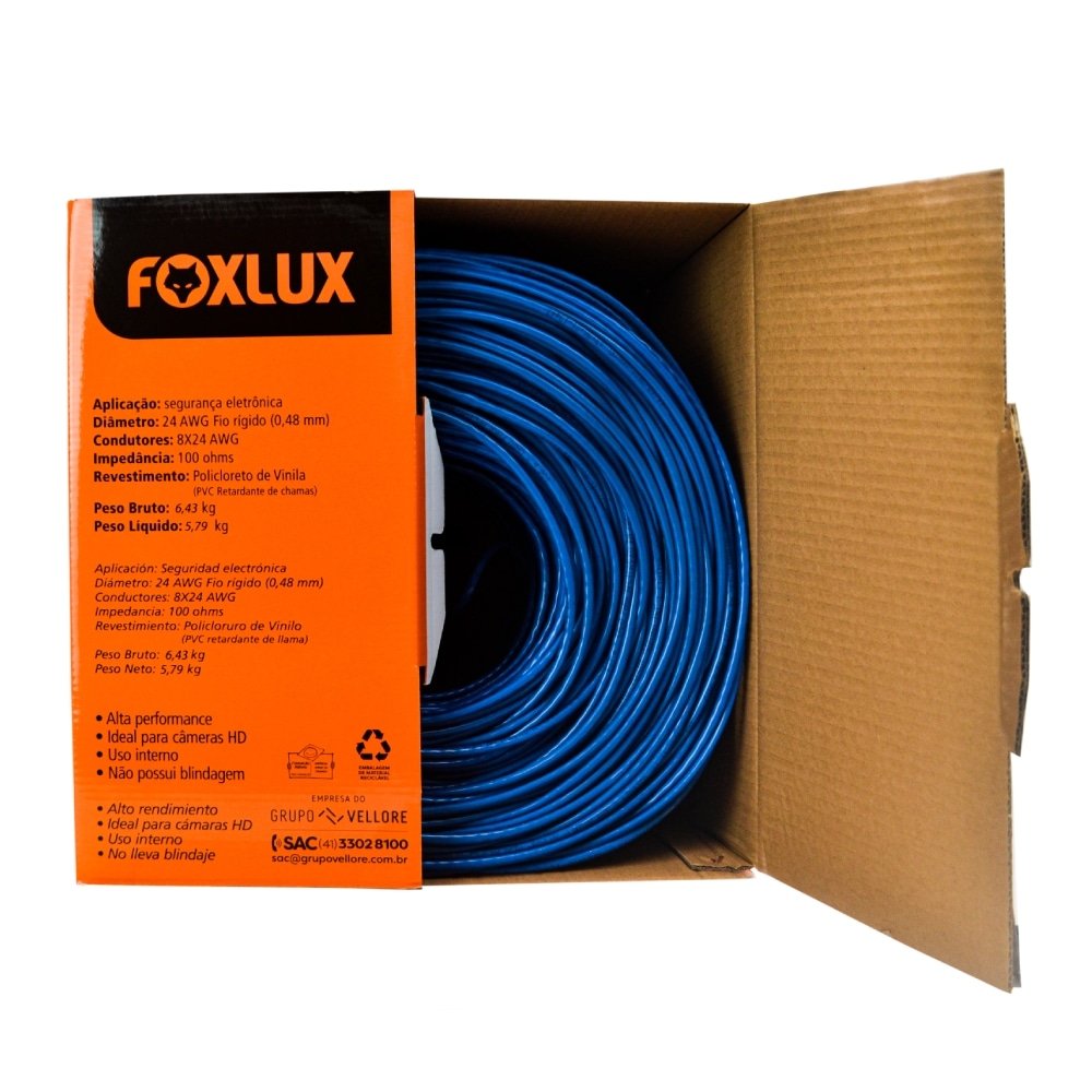 Cabo Foxlux Cftv 4 pares Para Câmera 305M