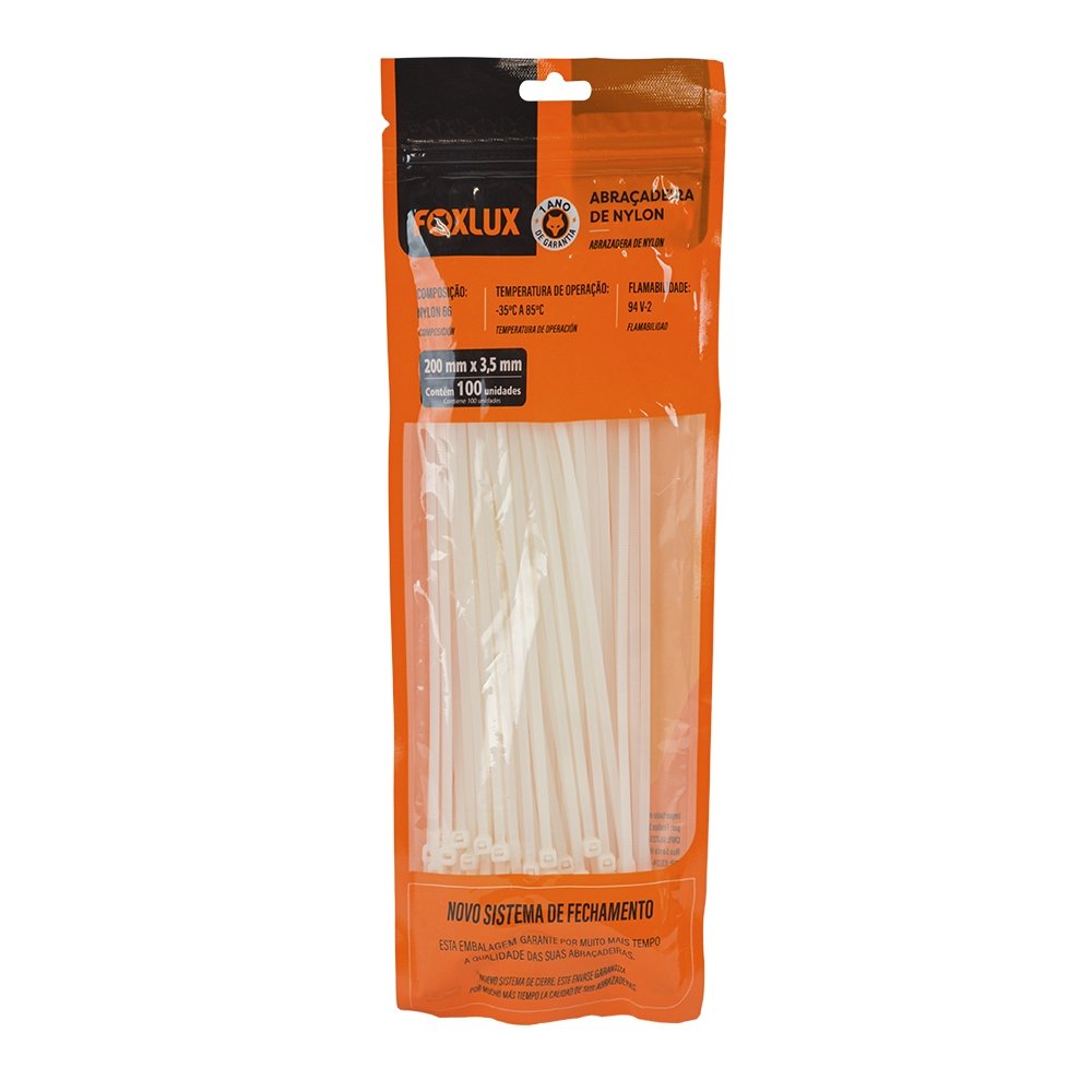 Abraçadeira Nylon Nove54 200mmx3,5mm Branco - Embalagem 100 Unidades