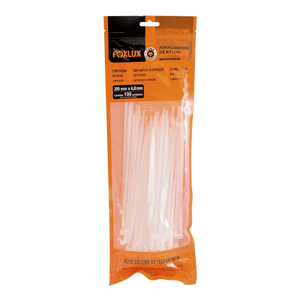 Abraçadeira Nylon Nove54 200mmx4,8mm Branco - Embalagem 100 Unidades