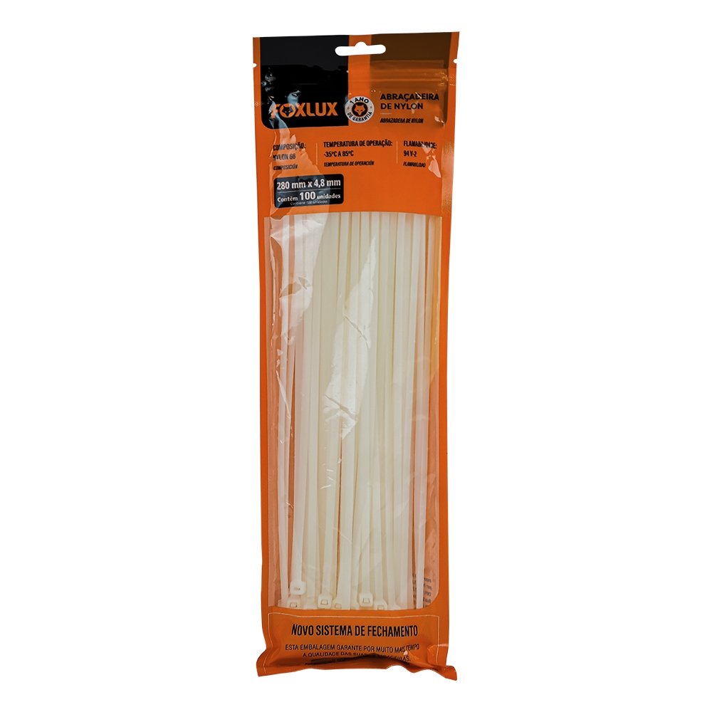 Abraçadeira Nylon Nove54 280mmx4,8mm Branco - Embalagem 100 Unidades
