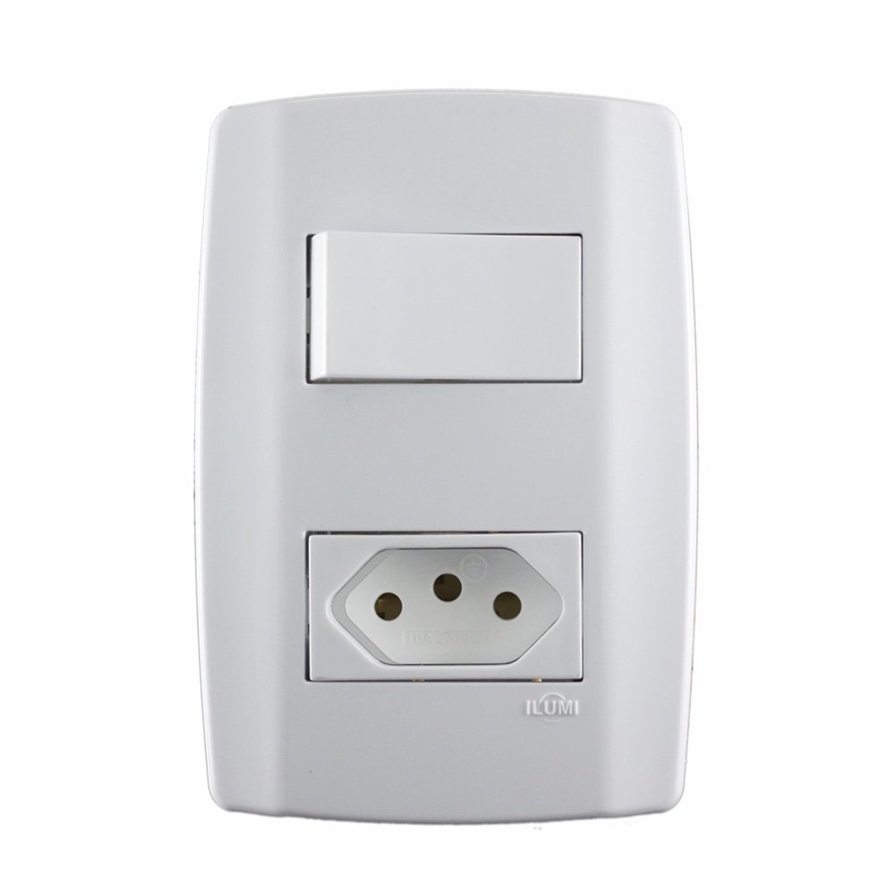 Interruptor Ilumi 1 Tecla Simples + 1 Tomada com Placa Slim 2 Polos + Terra 10A 4 x 2