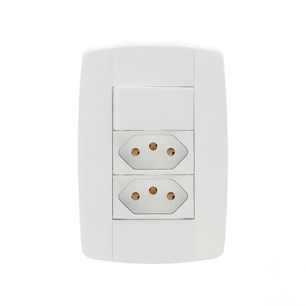 Interruptor Ilumi 1 Tecla Simples + 2 Tomada com Placa Slim 2 Polos + Terra 10ª 4 x 2