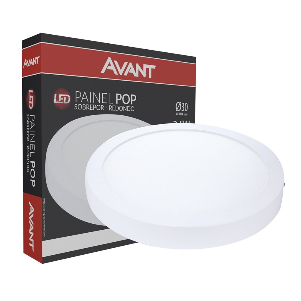 Plafon Painel Avant Led 29cm Alumínio Redondo Sobrepor - 1680 Lúmens 6,5K 24W Bivolt