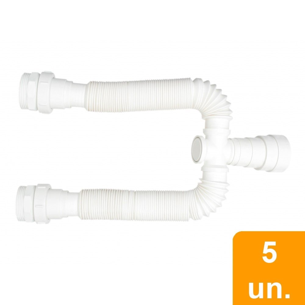 Sifão Plastilit Extensível Universal Duplo Branco DN40/48/50 Embalagem com 5 Unidades