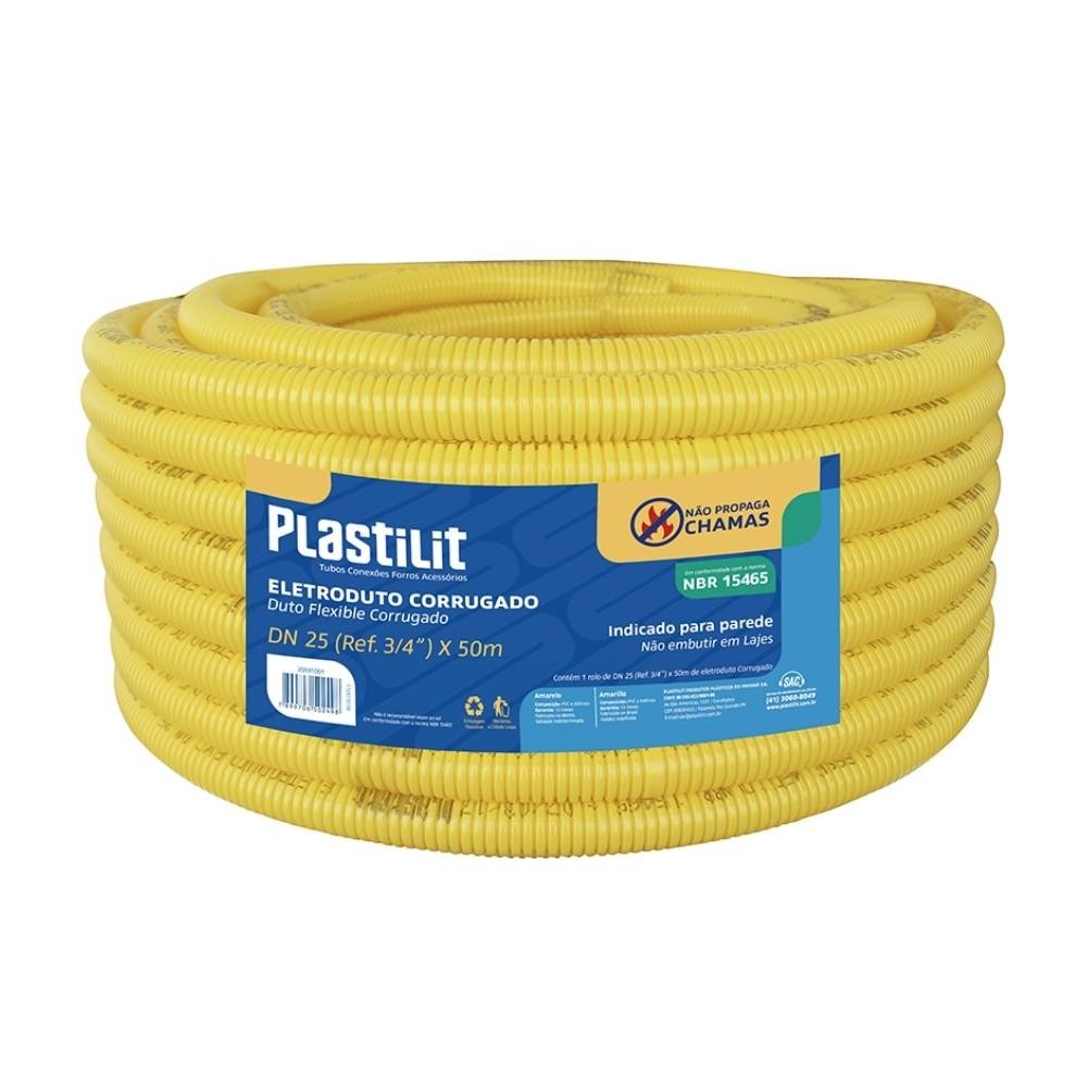Eletroduto Plastilit PVC Flexível Corrugado - 25mmx50m Amarelo