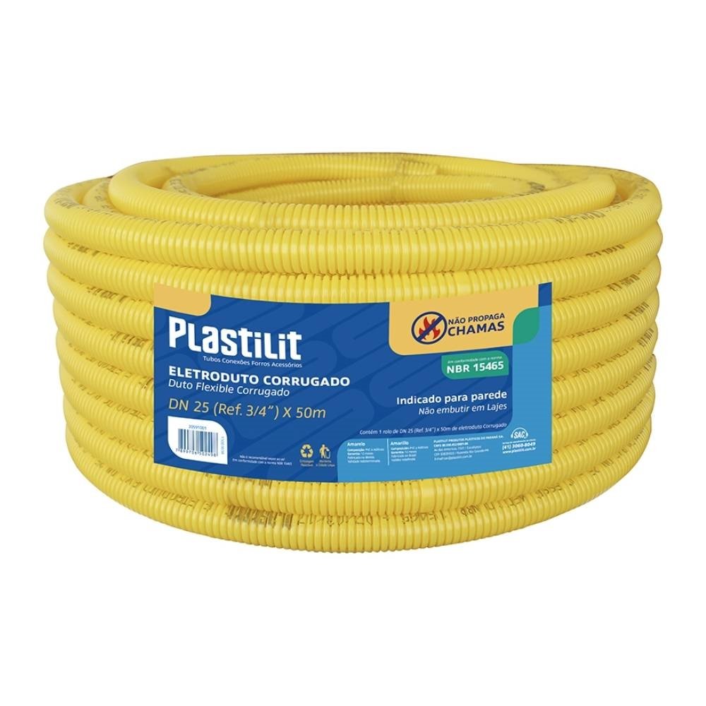 Eletroduto Plastilit PVC Flexível Corrugado - 32mmx25m Amarelo