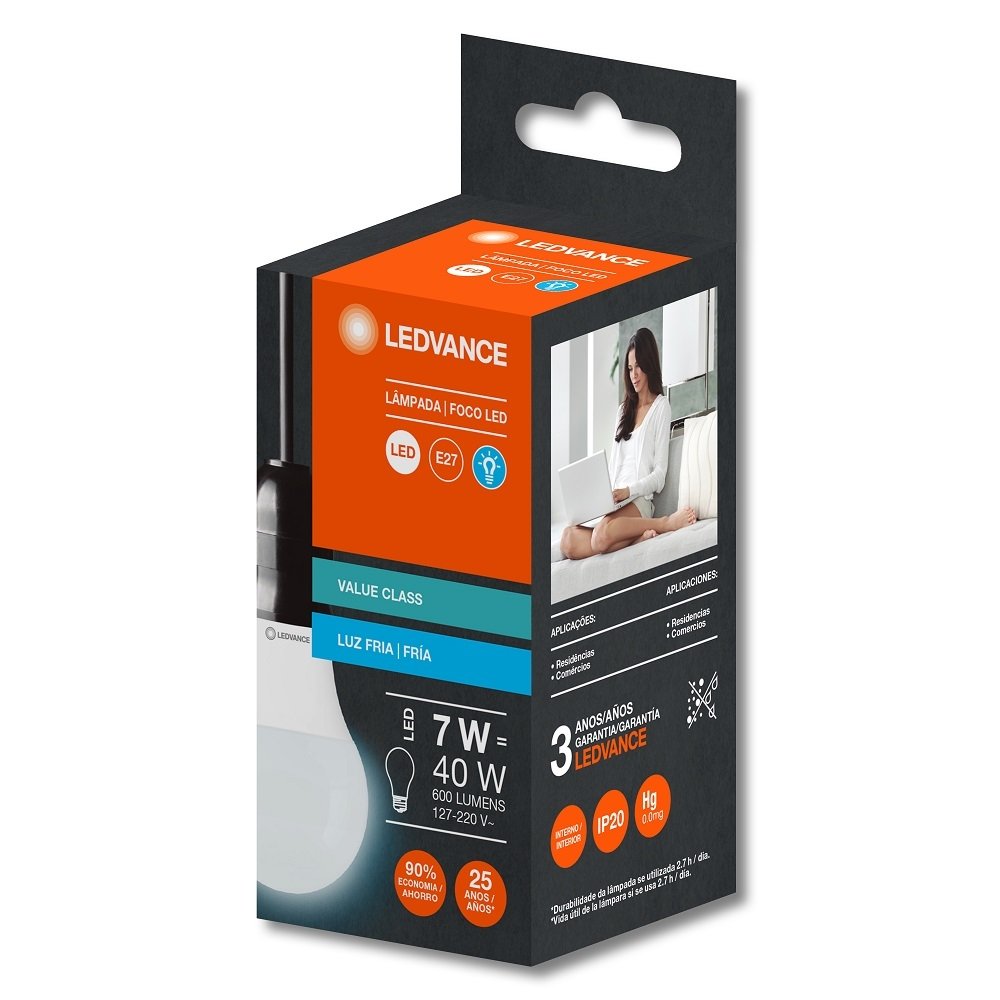 Lâmpada LED Ledvanced 7W 600 Lumens 6,5K 25000H E27 Normatizada Branca Bivolt