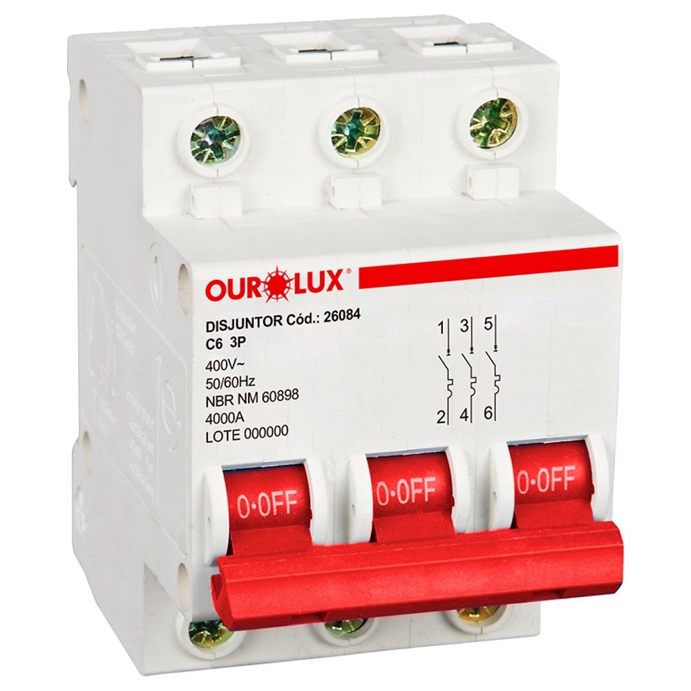 Disjuntor Ourolux Din 3P 6A Curva C Branco