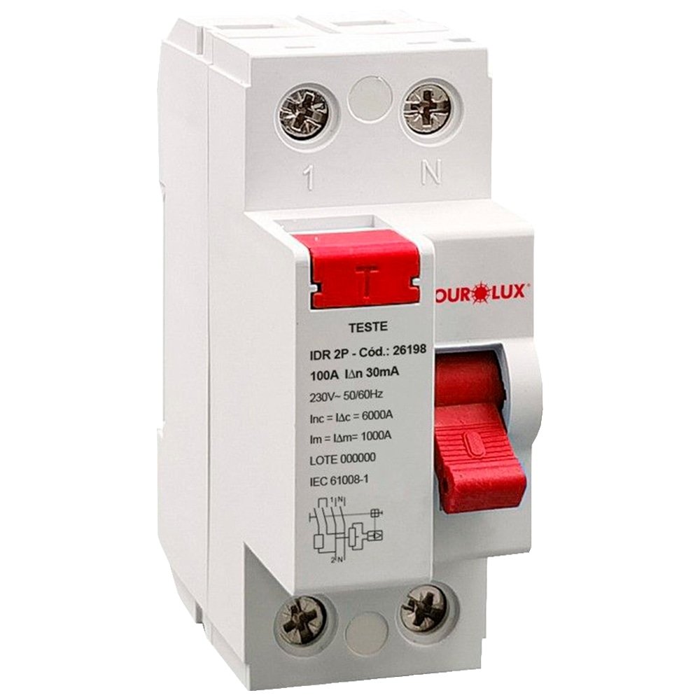 Dispositivo IDR Interruptor Diferencial Residencial Ourolux Din 2P 100A 30MA Branco