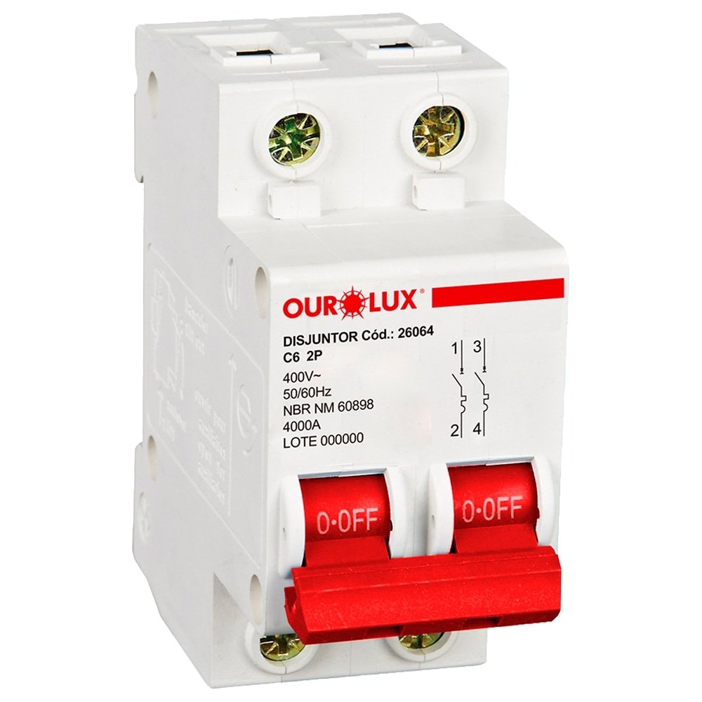 Disjuntor Ourolux Din 2P 6A Branco