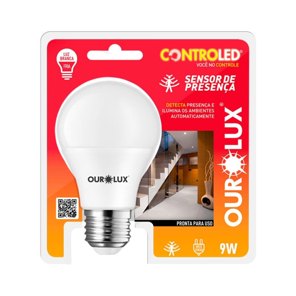 Lâmpada Inteligente Ourolux Controled Sensor de Presença 9W 6,5K