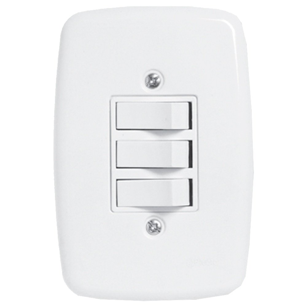 Interruptor Ideale Pluzie 3 Teclas Simples - Paralelo Com Placa 4x2 Branco