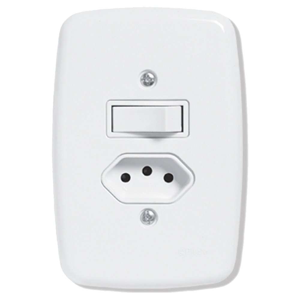 Interruptor Ideale Pluzie 1 Tecla Simples + 1 Tomada 2P+T - 10A com Placa 4X2 Branca