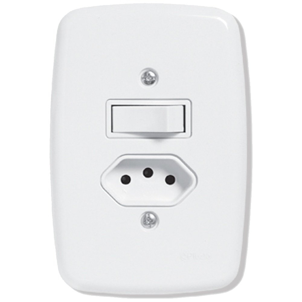 Interruptor Ideale Pluzie 1 Tecla Paralela + 1 Tomada 2P+T - 10A com Placa 4X2 Branca