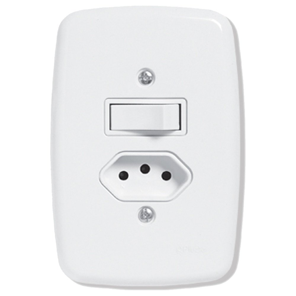 Interruptor Ideale Pluzie 1 Tecla Paralelo + 1 Tomada 2P+T - 20A com Placa 4X2 Branca