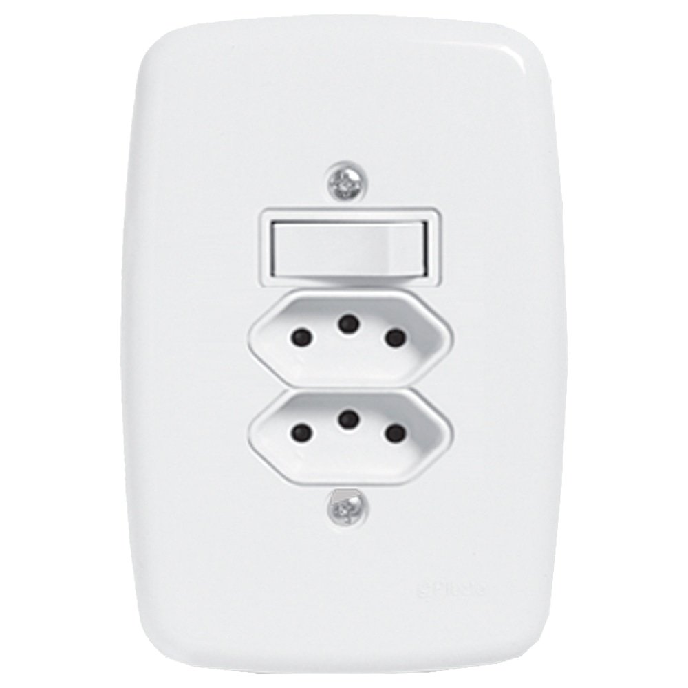 Interruptor Ideale Pluzie 1 Tecla Simples + 2 Tomadas 2P+T 20A Com Placa 4x2 Branca