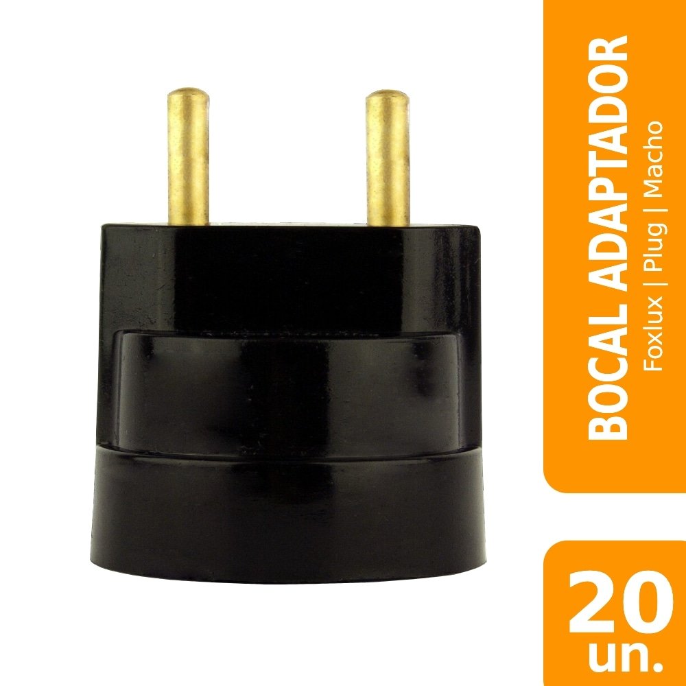 Bocal Adaptador FoxLux Plug Macho Preto - Embalagem com 12 Unnidades