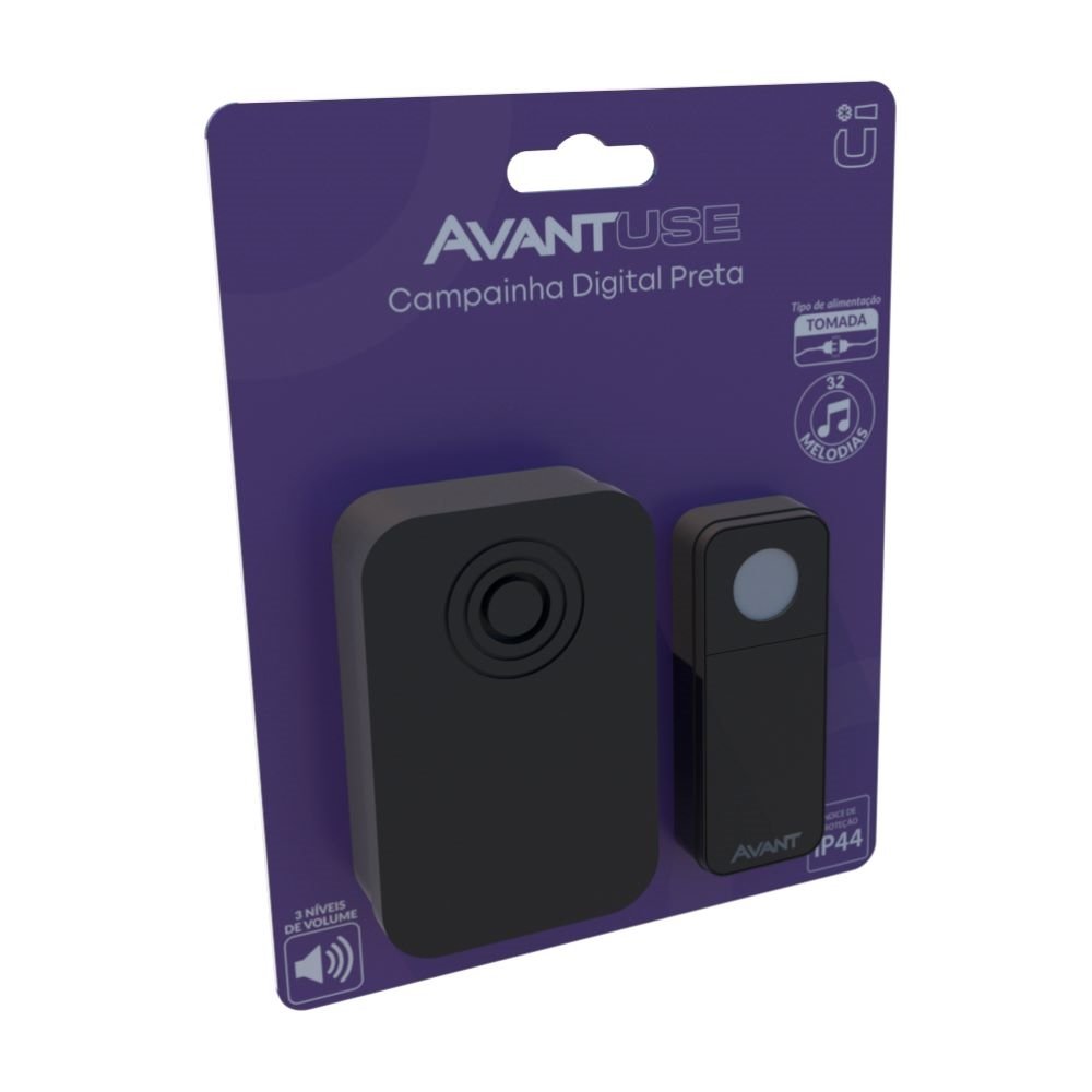 Campainha Digital Avant Sem Fio - Com Tomada Bivolt Preto