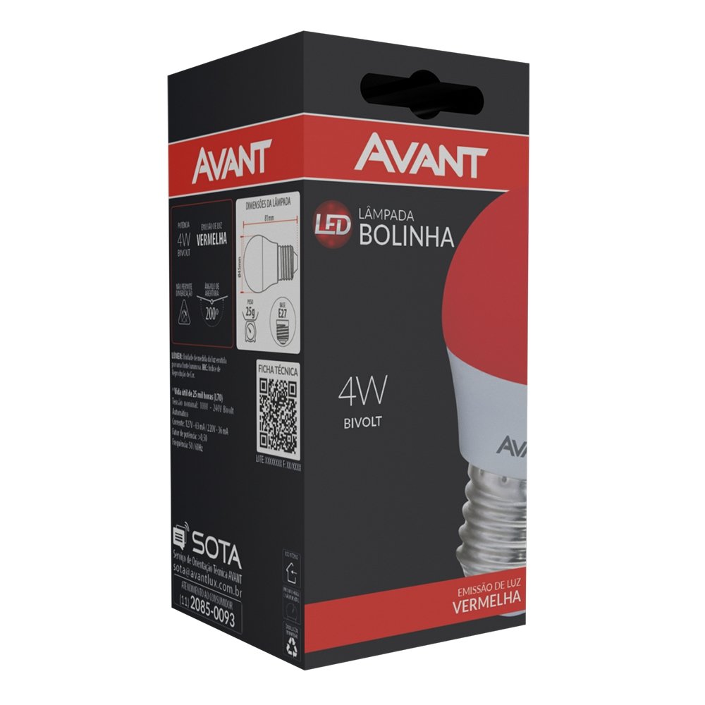 Lâmpada LED Avant G45 Bolinha 4W Vermelho