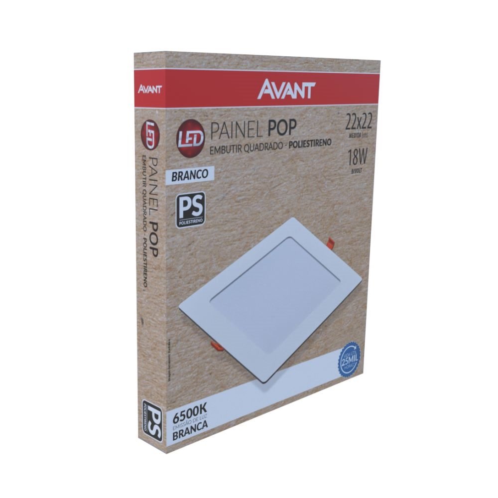 Plafon Painel Avant Led 21 cm Branco Quadrado Embutir 18W 6,5K 1080 Lúmens