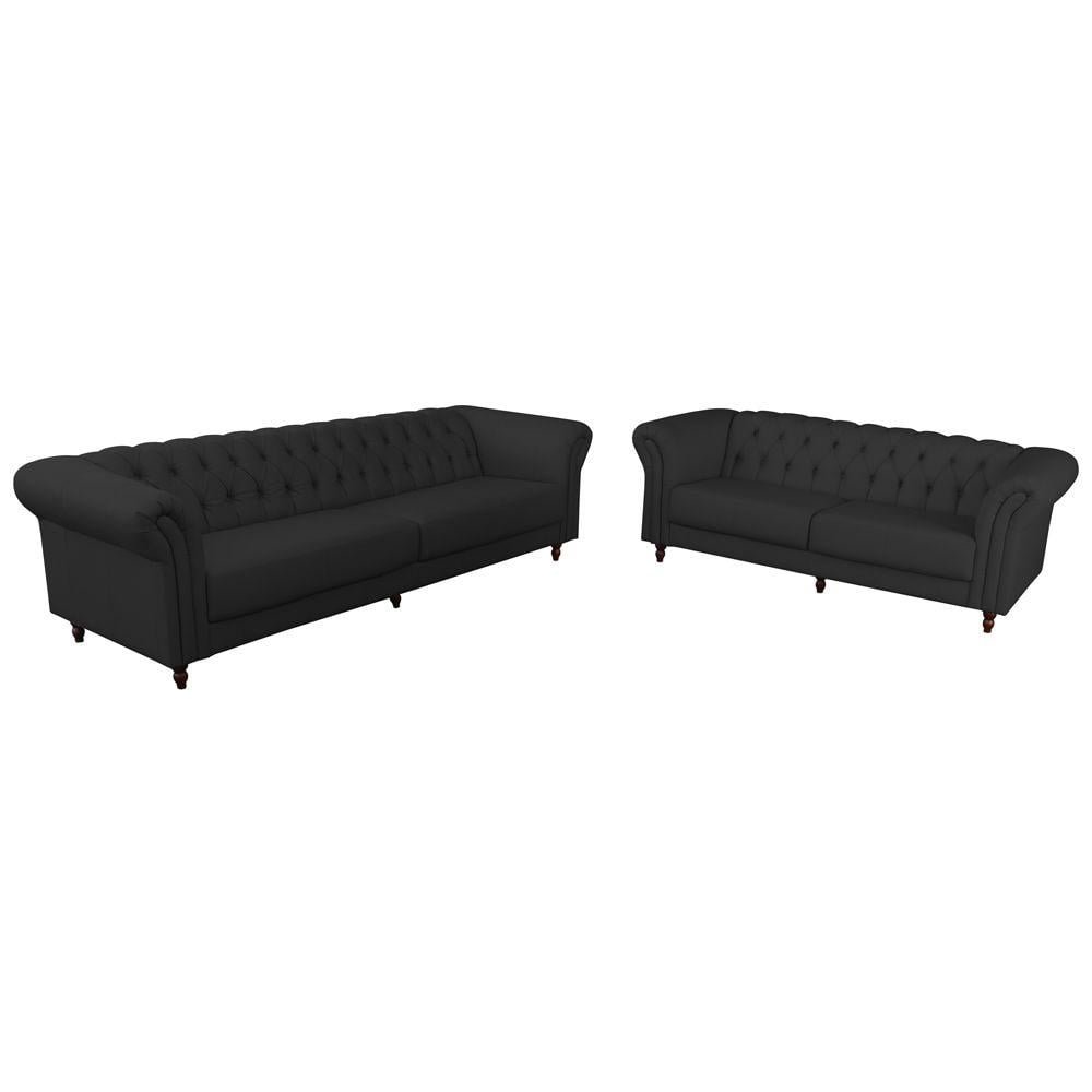 Jogo de Sofa 3 e 4 Lugares Sala de Estar Maggiore Couro Preto G58 - Gran Belo