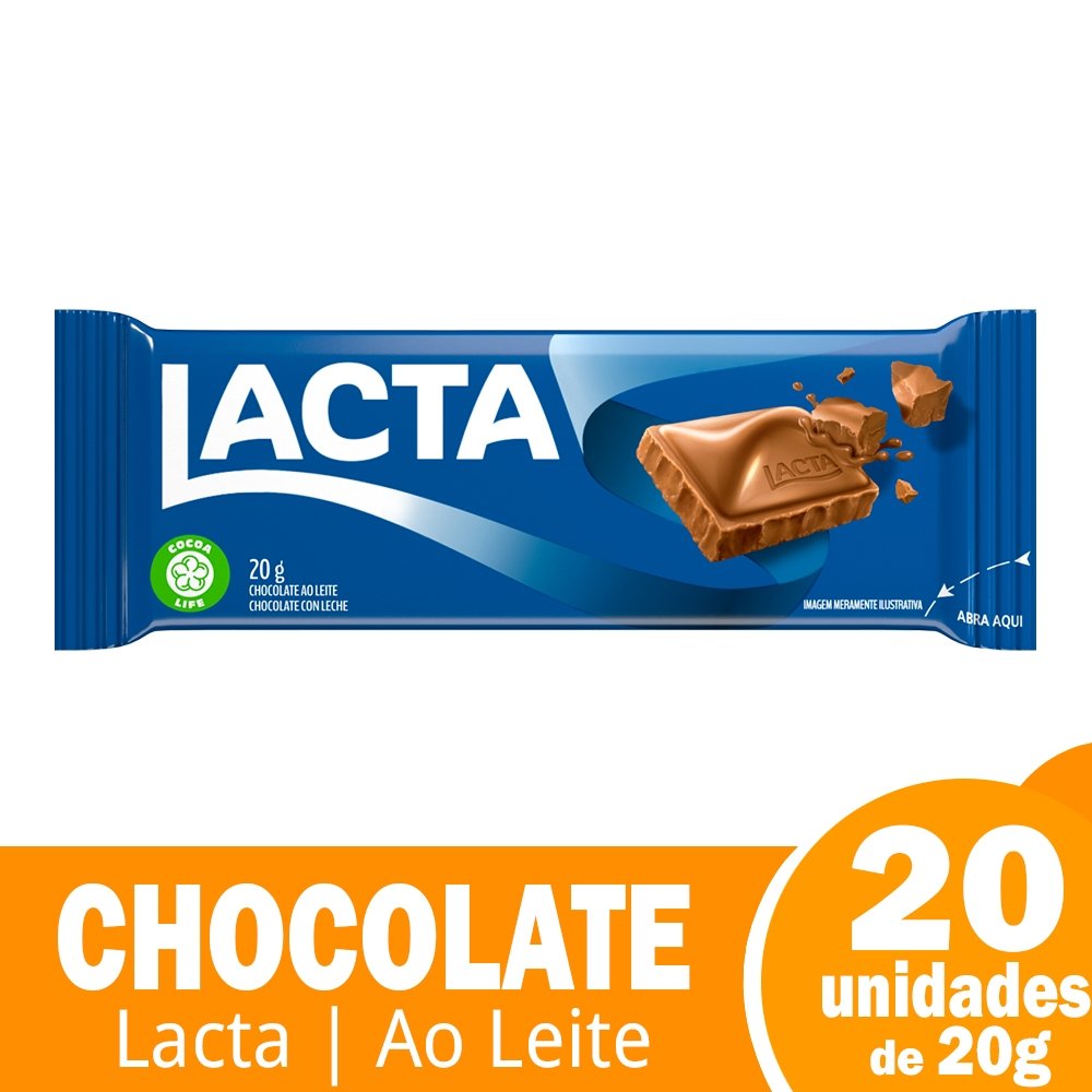 Chocolate ao Leite Lacta 20g - Embalagem com 20 Unidades