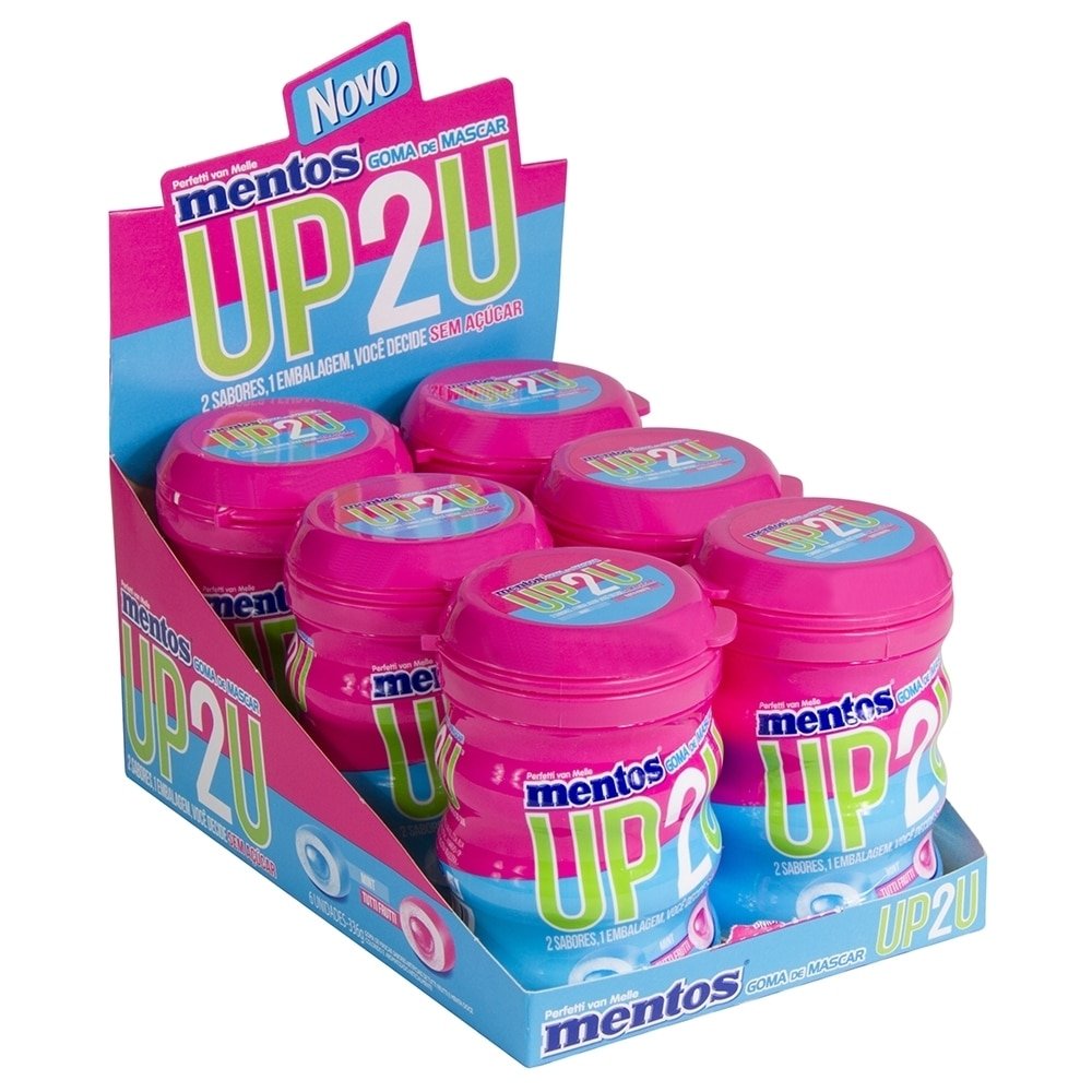 Chiclete Mentos Up2U Tutti Fruti e Menta Garrafa - Caixa com 6 Unidades