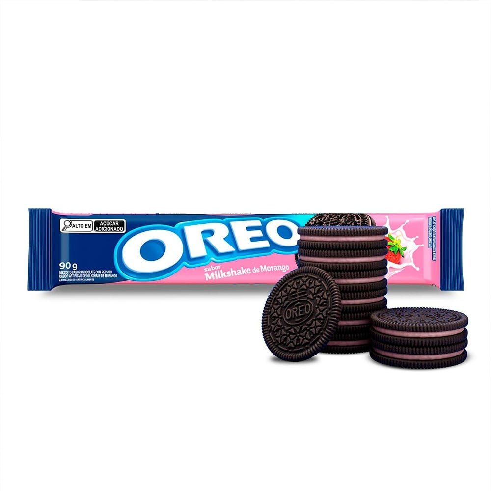 Biscoito Recheado Oreo Milkshake de Morango 90g Embalagem com 48 Unidades