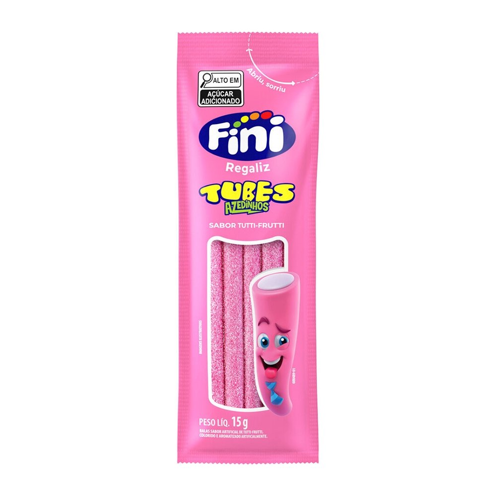Bala Fini Regaliz Tubes Tuti Fruti 15g Embalagem com 12 Unidades
