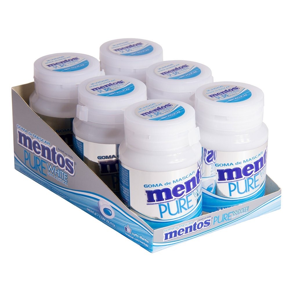 Chiclete Mentos Pure White Garrafa - Caixa com 6 Unidades