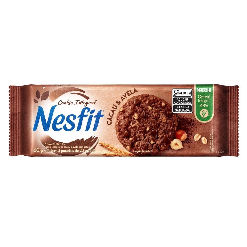 Biscoito Nestle Nesfit Cookie Cacau e Avelã 60g - Embalagem com 52 Unidades