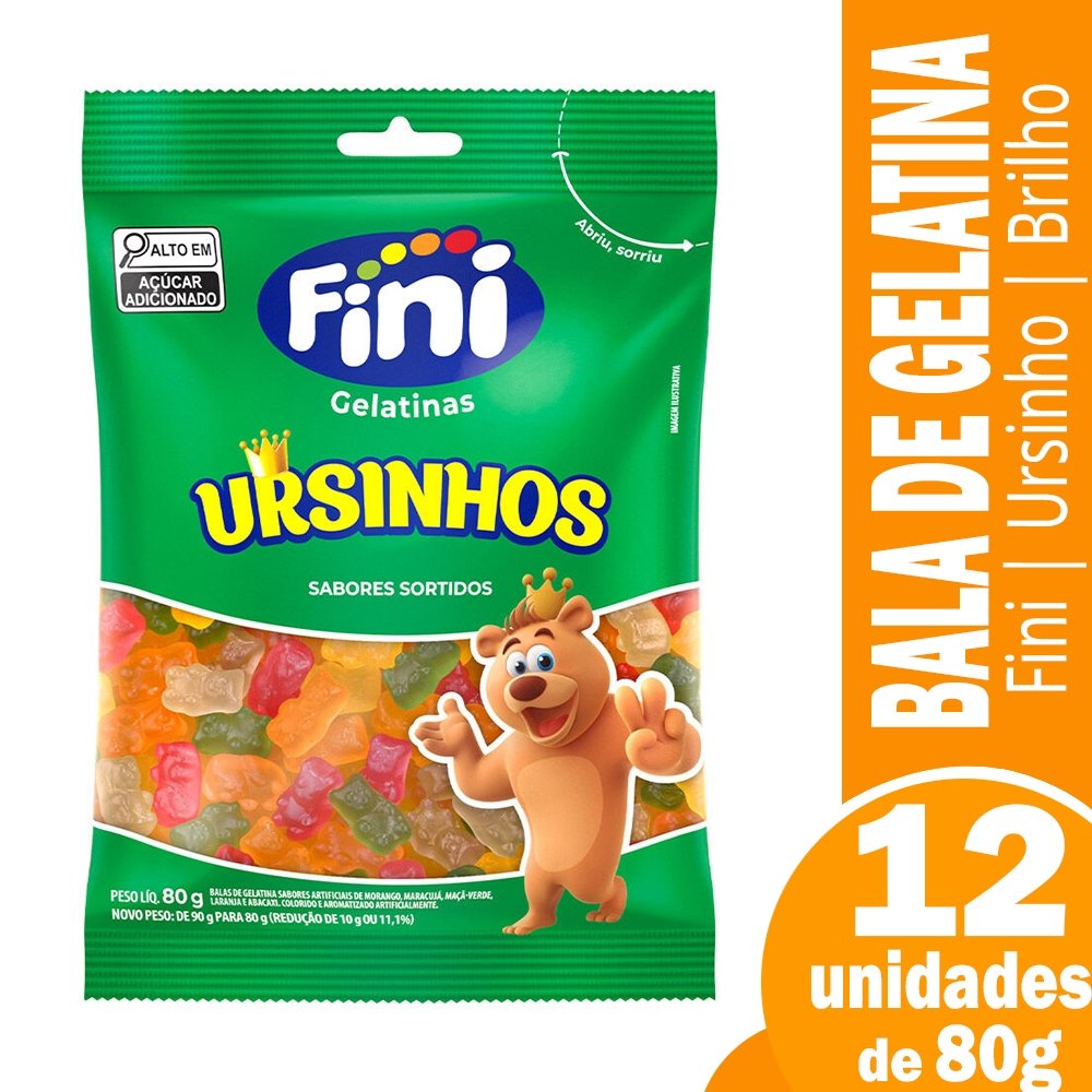 Bala Fini Gelatina Ursinho 90g - Embalagem com 12 Unidades
