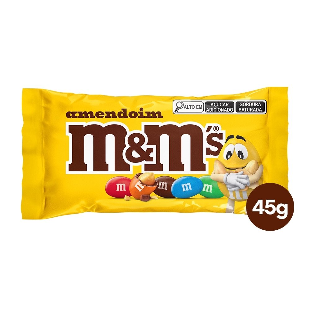 Chocolate M&M Amendoim Sachê 45g - Embalagem com 18 Unidades