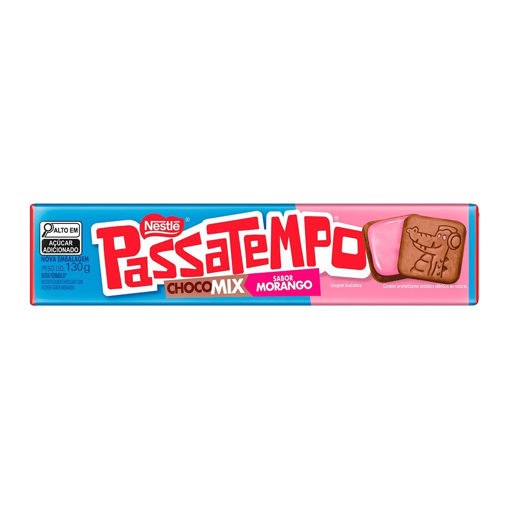 Biscoito Passatempo Recheado Chocolate Morango 130g Embalagem com 70 Unidades