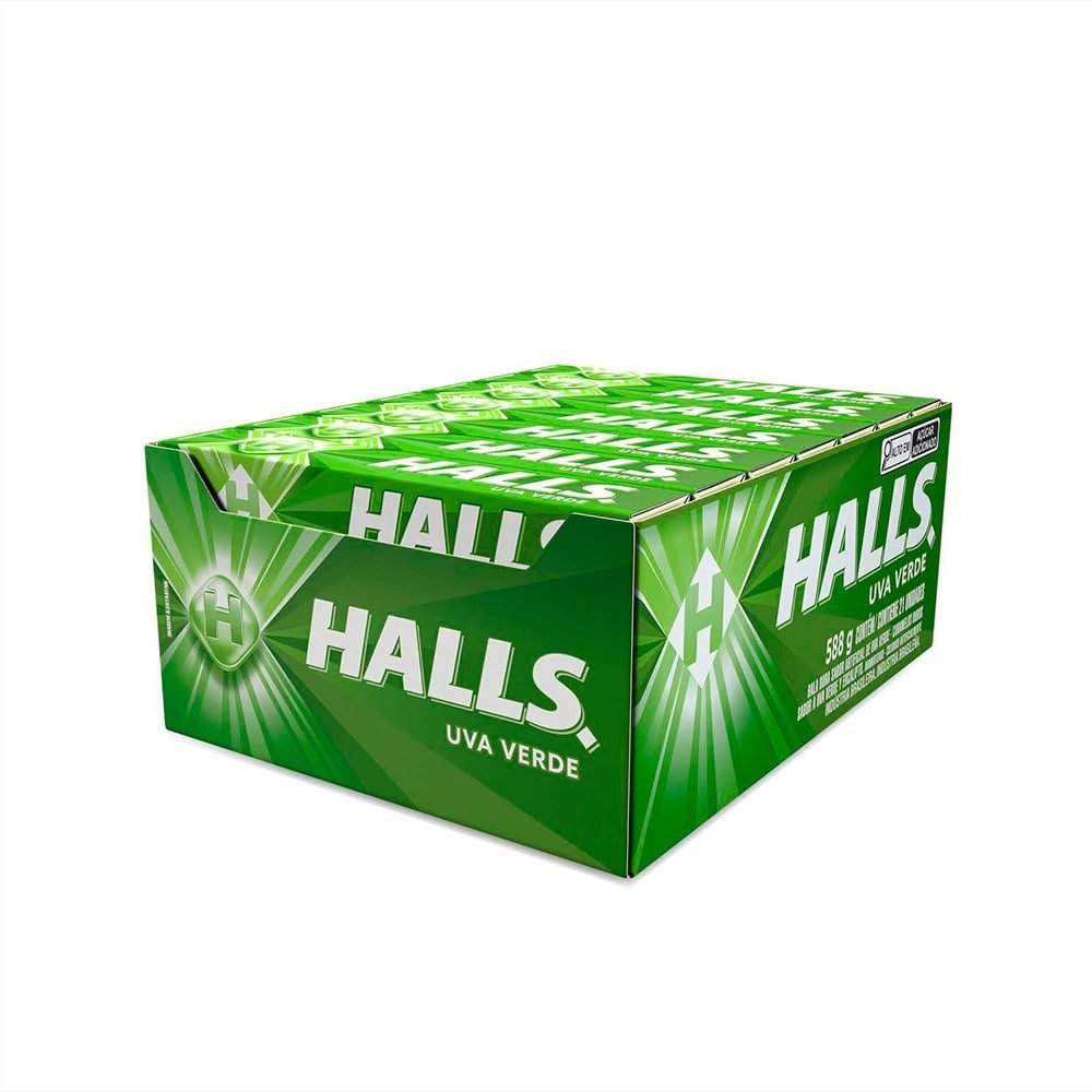 Bala Halls Uva Verde 28g - Display com 21 unidades