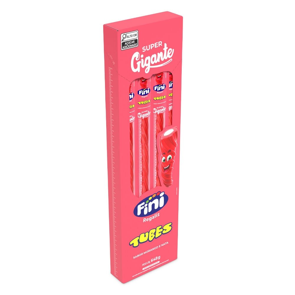 Bala Fini Regaliz Tubes Morango 27g Embalagem com 24 Unidades